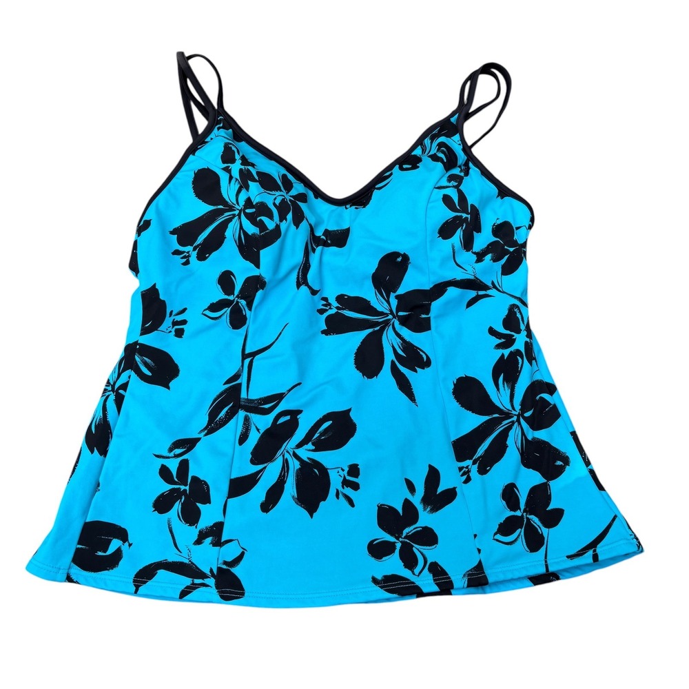 Miraclesuit Womens 14 Tankini Top Blue Black Tropical Floral Beach Swimwear